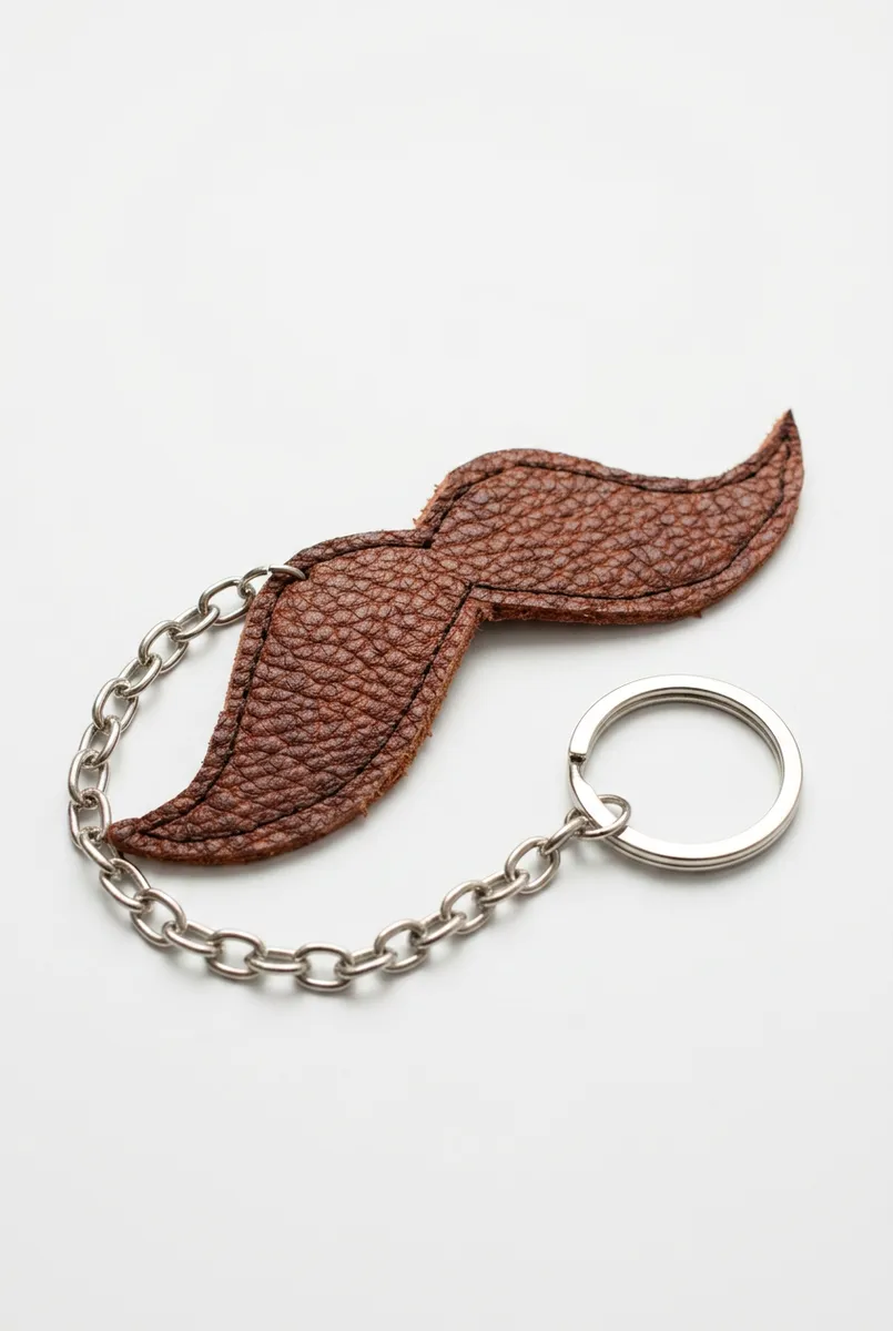 A Leather Moustache Keychain
