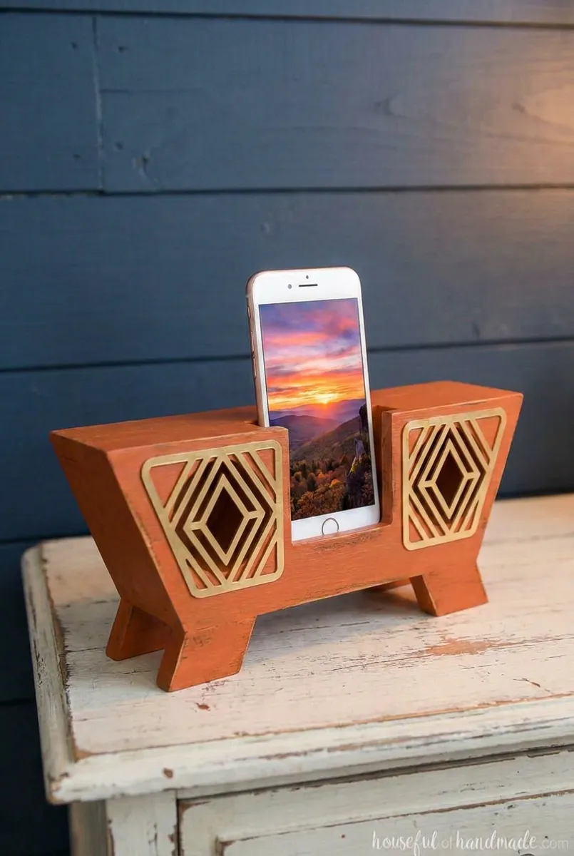 A Carved Wooden Phone Speaker